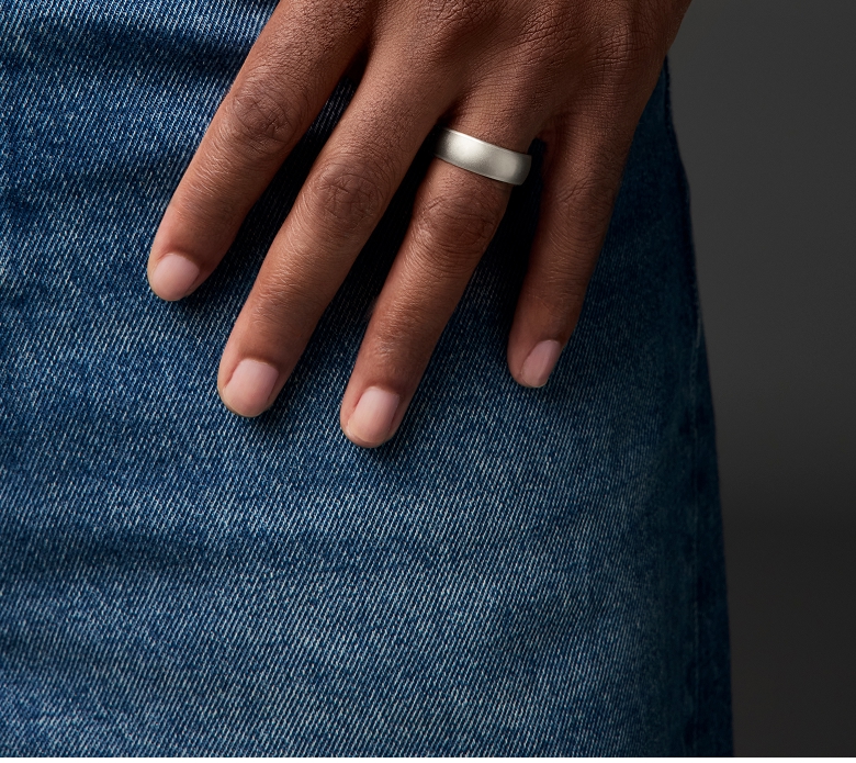 Picture of mans hand with wedding band on ring finger 